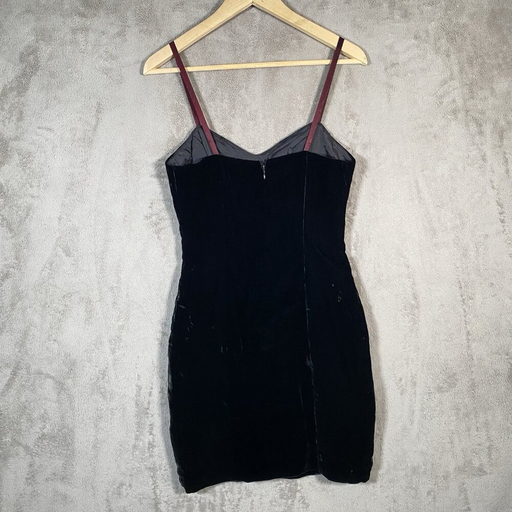 Vintage 90s Nicole Miller Black Velvet Dress 6 Sleeveless Mini Slip Grunge Indie - Picture 10 of 16